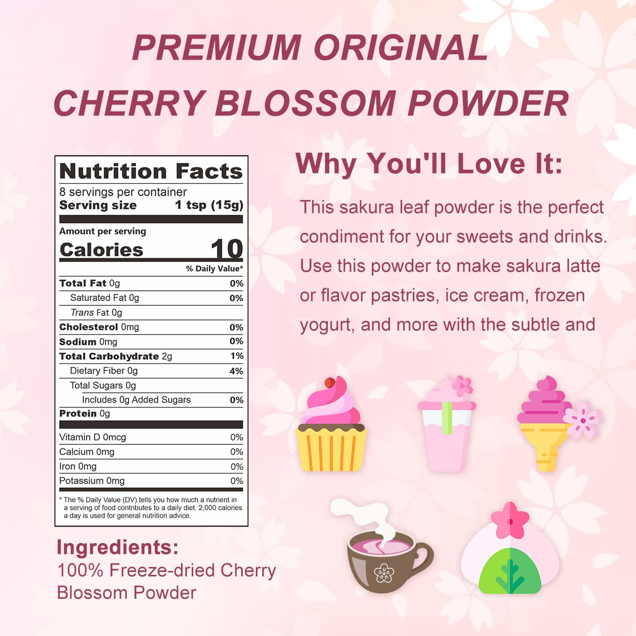 GRELIM Sakura powder jar open, ready for baking and beverages