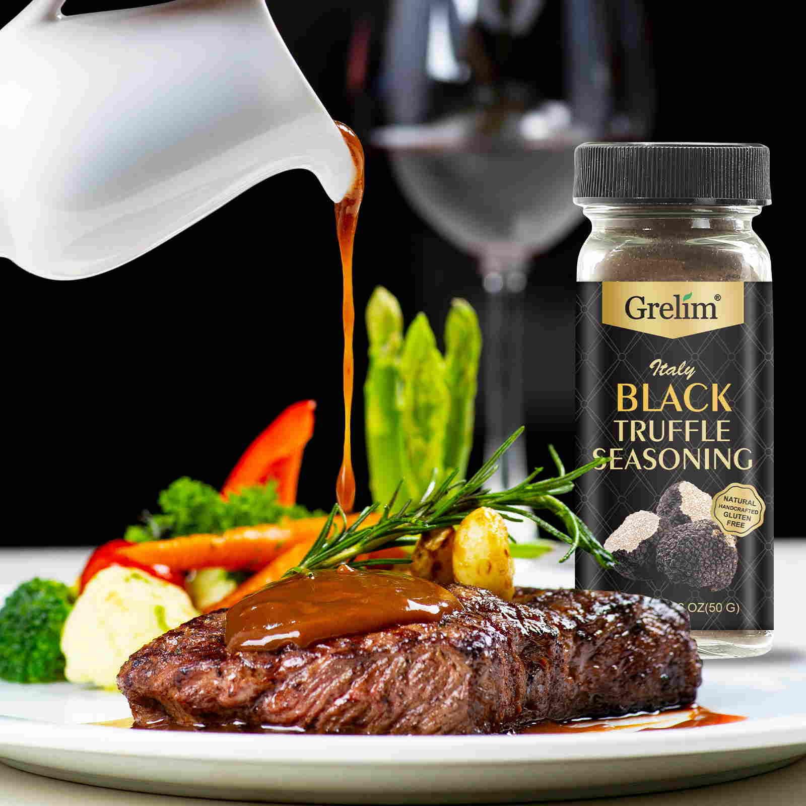 GRELIM truffle seasoning ingredients closeup underscores natural, all-natural composition.