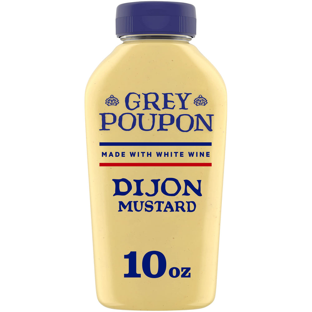Grey Poupon Dijon 10oz bottle for easy sandwich spreads.