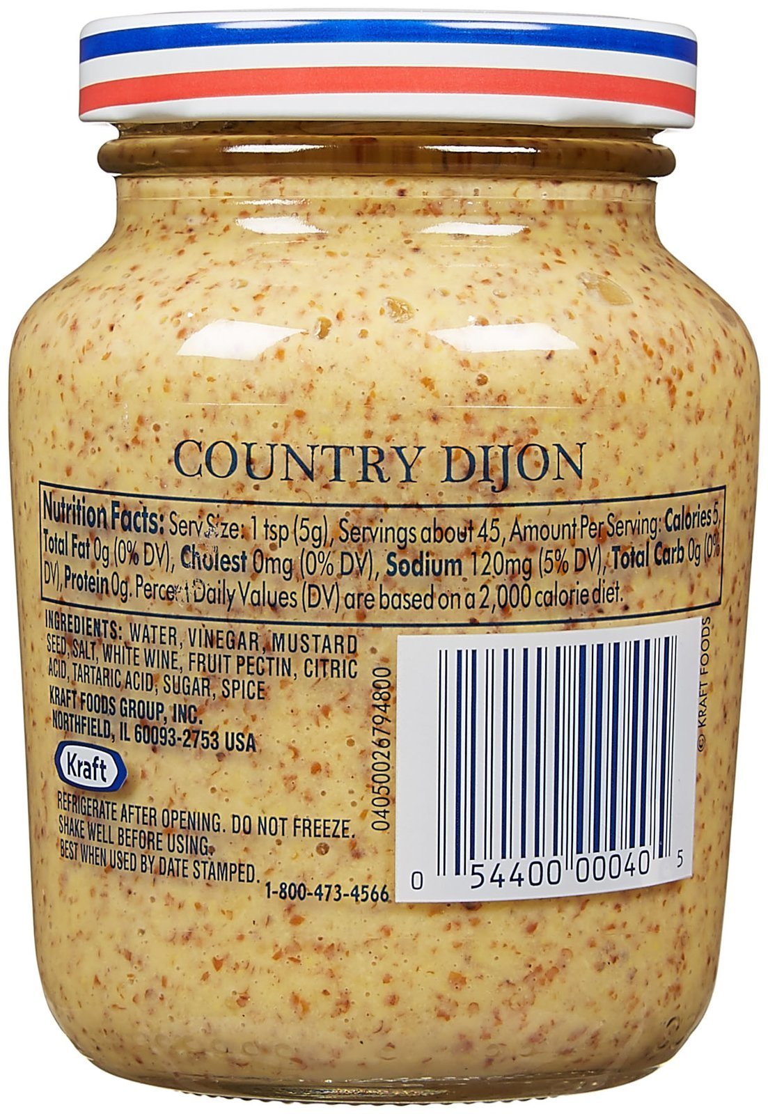 Grey Poupon Country Dijon Mustard close-up, bottle cap visible, ideal for finishing sauces.