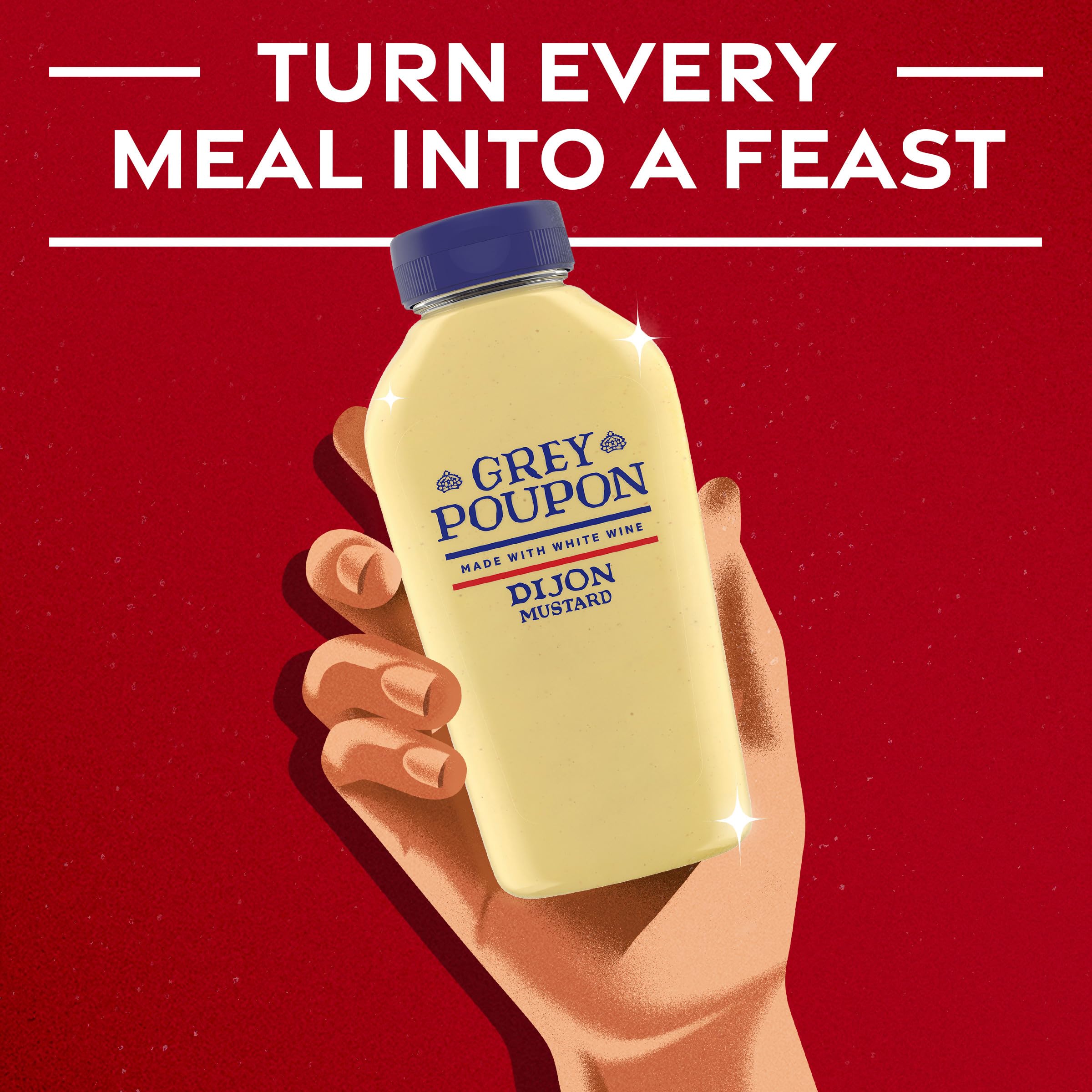 Grey Poupon Dijon mustard dressing ready to elevate salads.