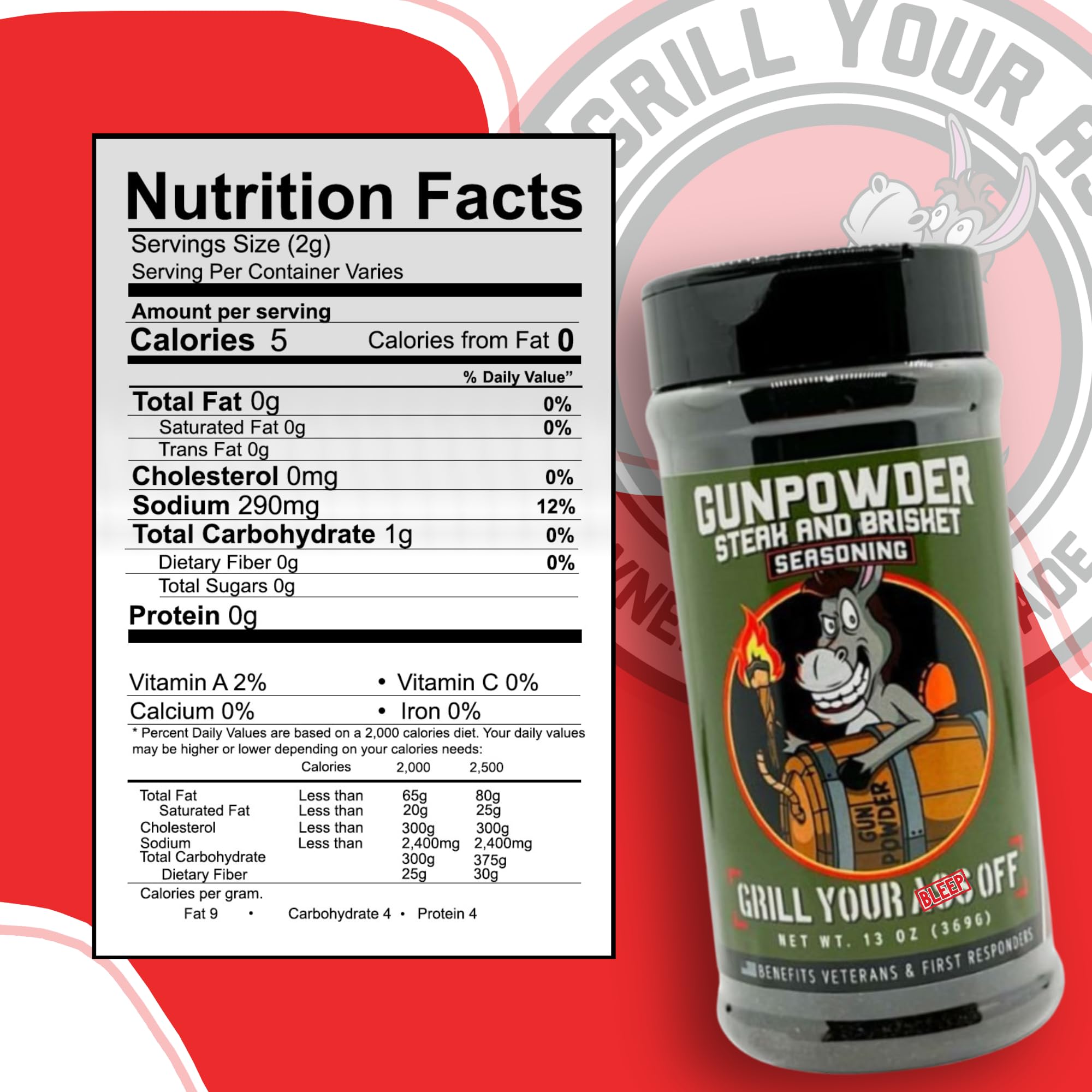 Grill Your Ass Off Gunpowder Seasoning ingredients closeup showing natural spices.