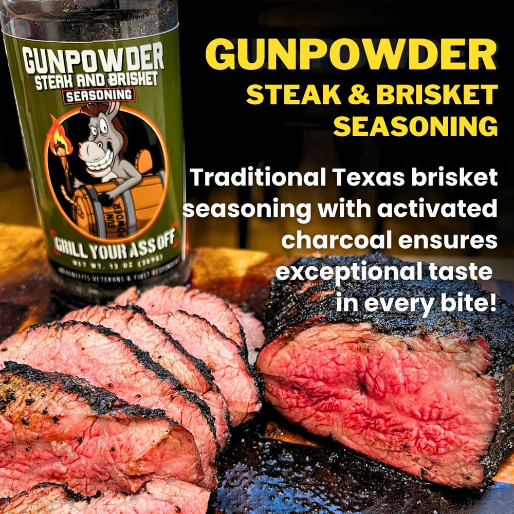 Kitchen scene featuring USA-made veteran-owned Gunpowder Seasoning branding.