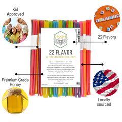 Groove Honey 22-flavor variety, labels help mix-and-match for tea time.