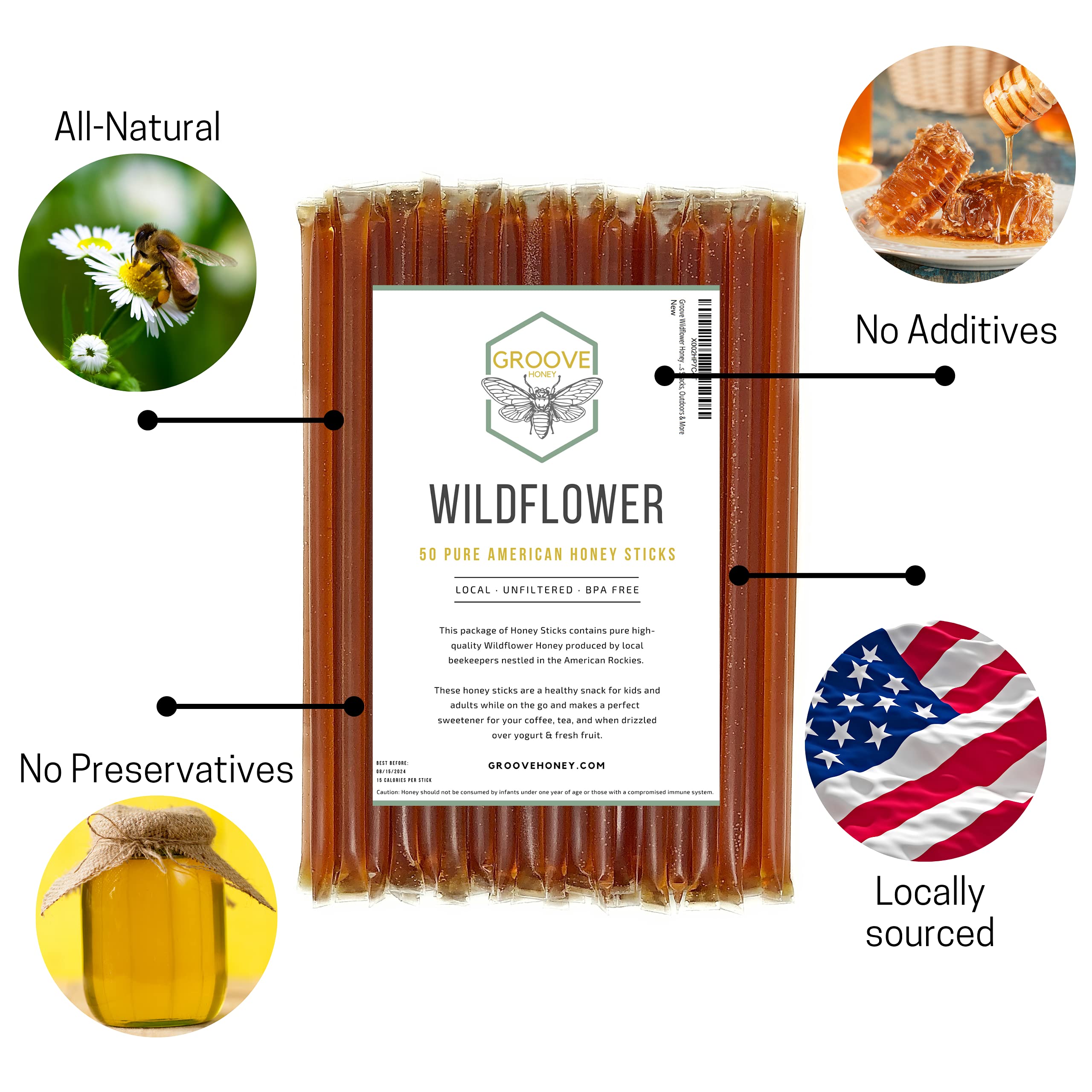 GROOVE HONEY travel pack honey sticks ideal for on-the-go sweetness.