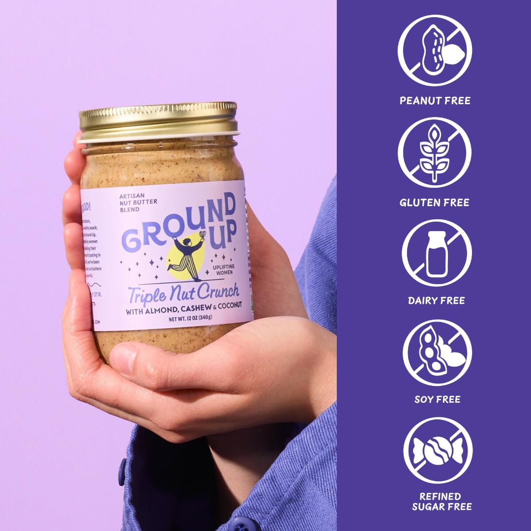 Ground Up ingredients label highlights almonds, cashews, coconut for natural flavor
