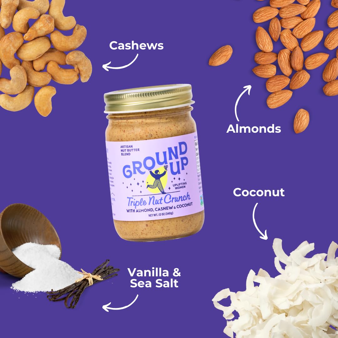 Ground Up almond and cashew butter on toast with fruit for a quick breakfast