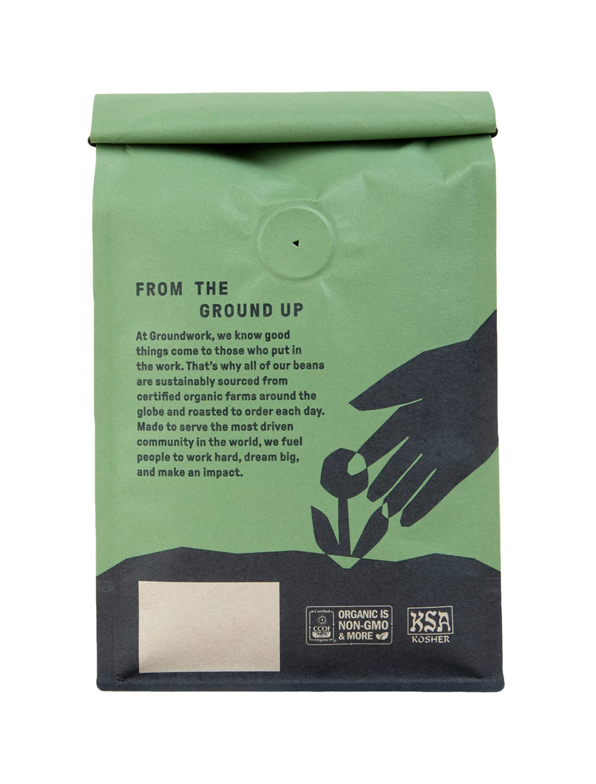 Groundwork Ethiopia Organic 12oz beans closeup highlights aromatic, flavorful coffee notes.