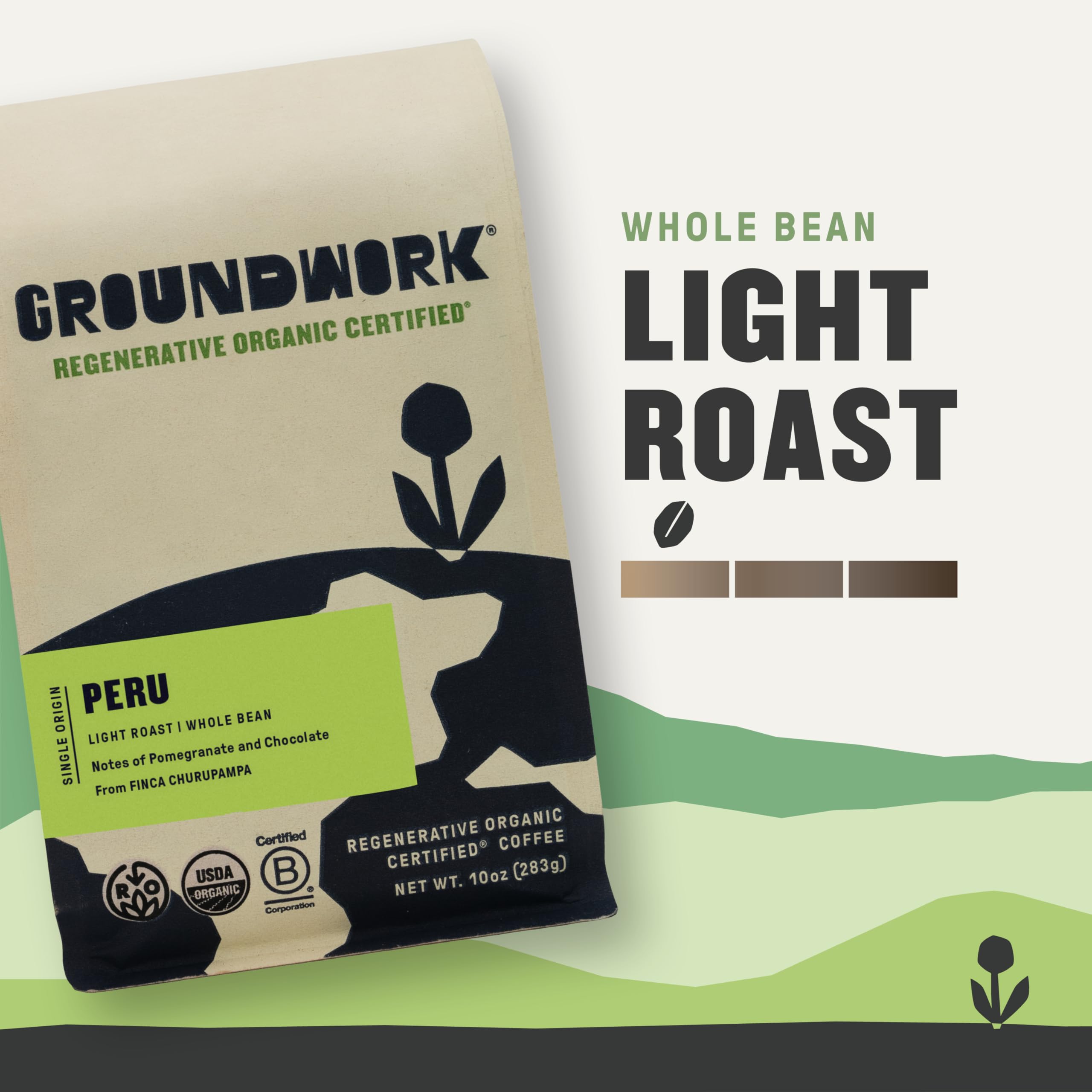 Groundwork regenerative organic certified label on Peru coffee package