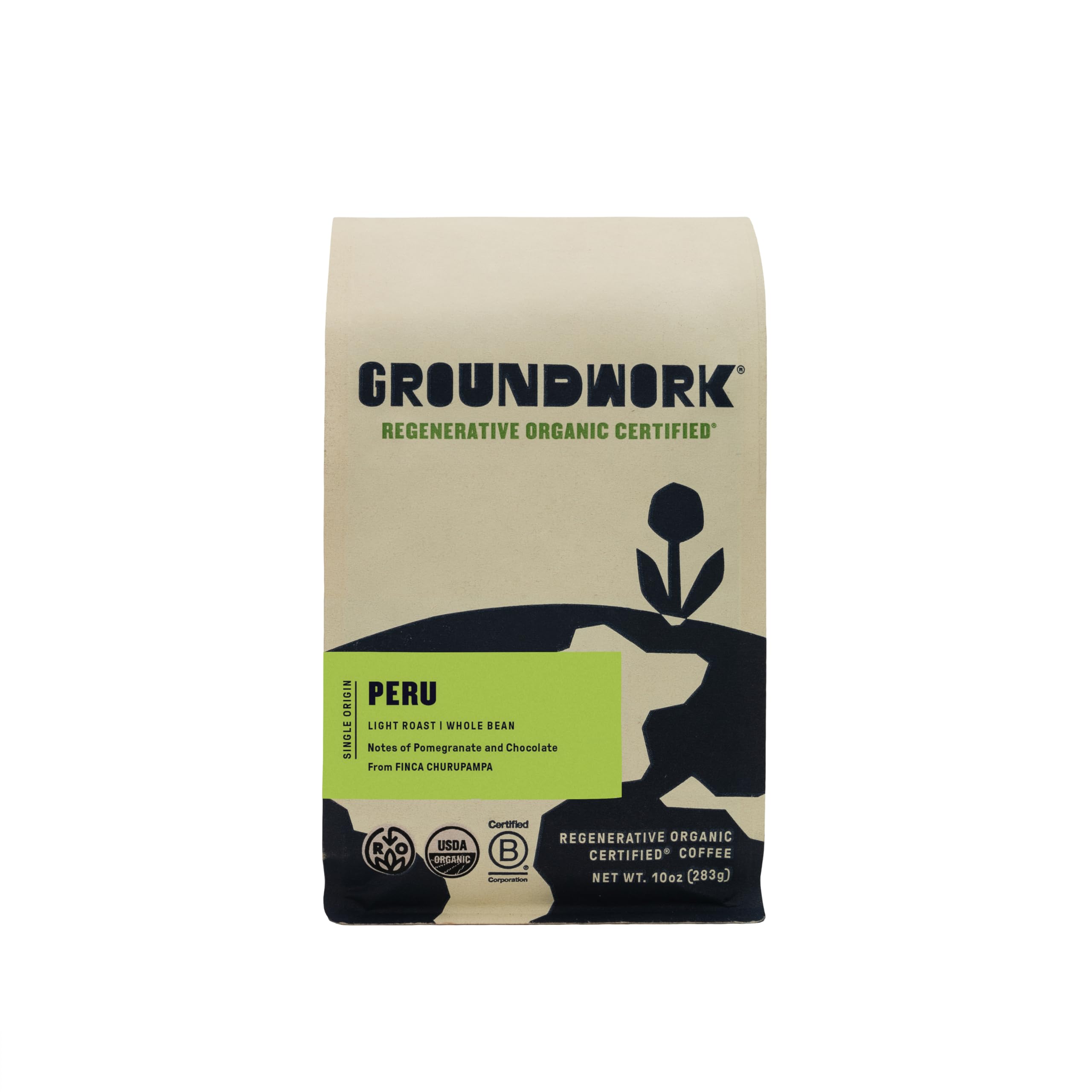 Groundwork Peru whole bean coffee 10 oz ready for grinding and brewing