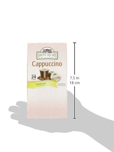 Grove Square Cappuccino Hazelnut cups ready to brew in kitchen
