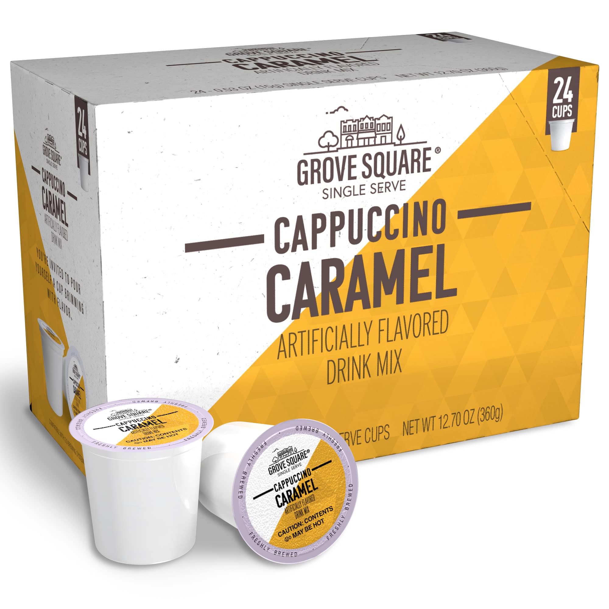 Grove Square Cappuccino Pods caramel pack-24 ready for quick morning pick-me-up