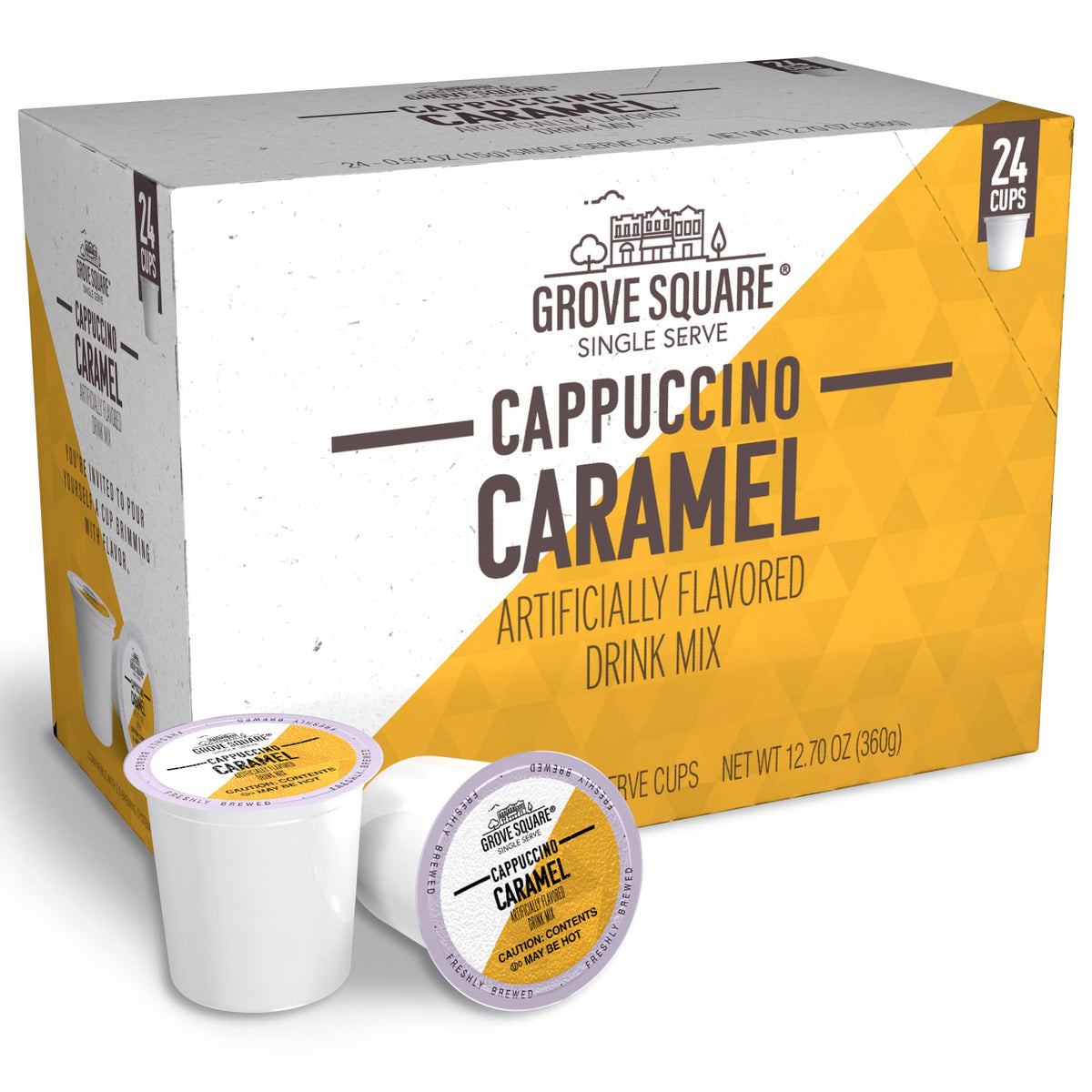 Grove Square Cappuccino Pods caramel pack-24 ready for quick morning pick-me-up