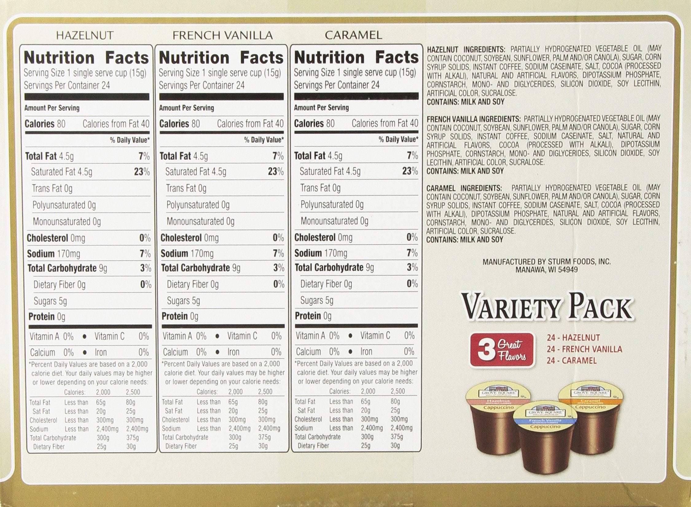 Hazelnut flavor pods highlight Grove Square cappuccino variety.