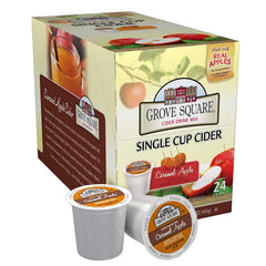 Grove Square Cider caramel-apple-cups ready to brew warm autumn flavor at home.