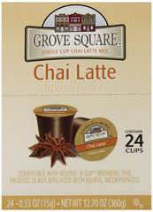 Grove Square Tea Chai Latte steaming cup highlights spiced notes.