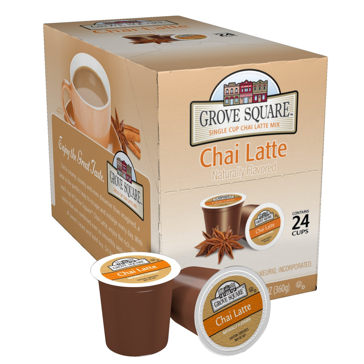 Grove Square Tea Chai Latte single-serve cups for quick, cozy mornings.