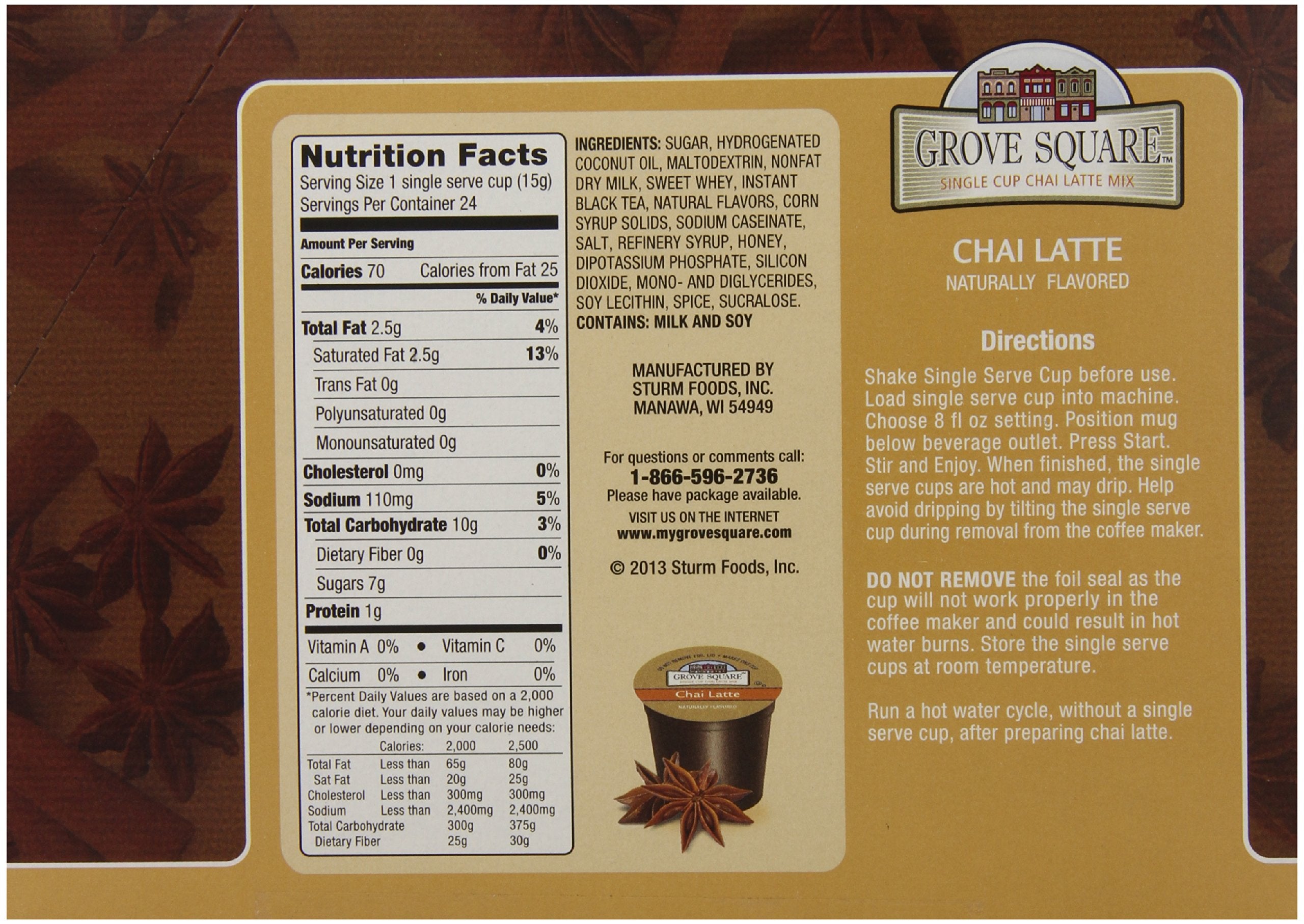 Grove Square Tea Chai Latte packaging showing 24 cups for easy prep.