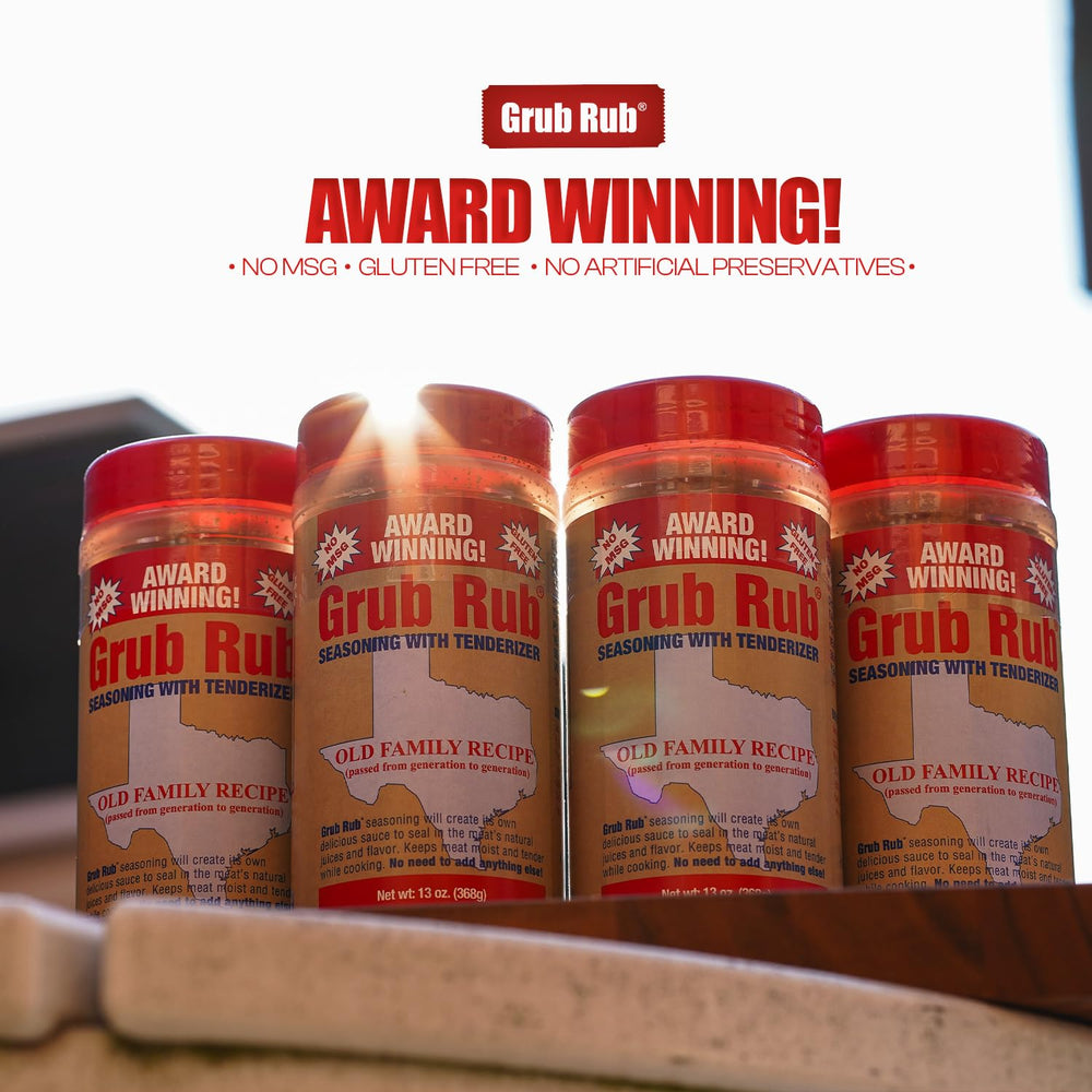 Grub Rub no MSG and fillers pack on display with clean label.