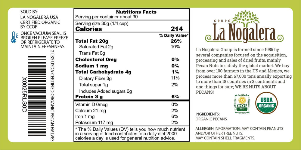 Grupo La Nogalera pecan halves closeup highlights smooth kernels and rich color.