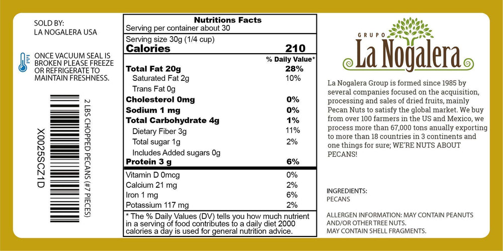 Grupo La Nogalera raw pecans non-GMO suitable for toppings.