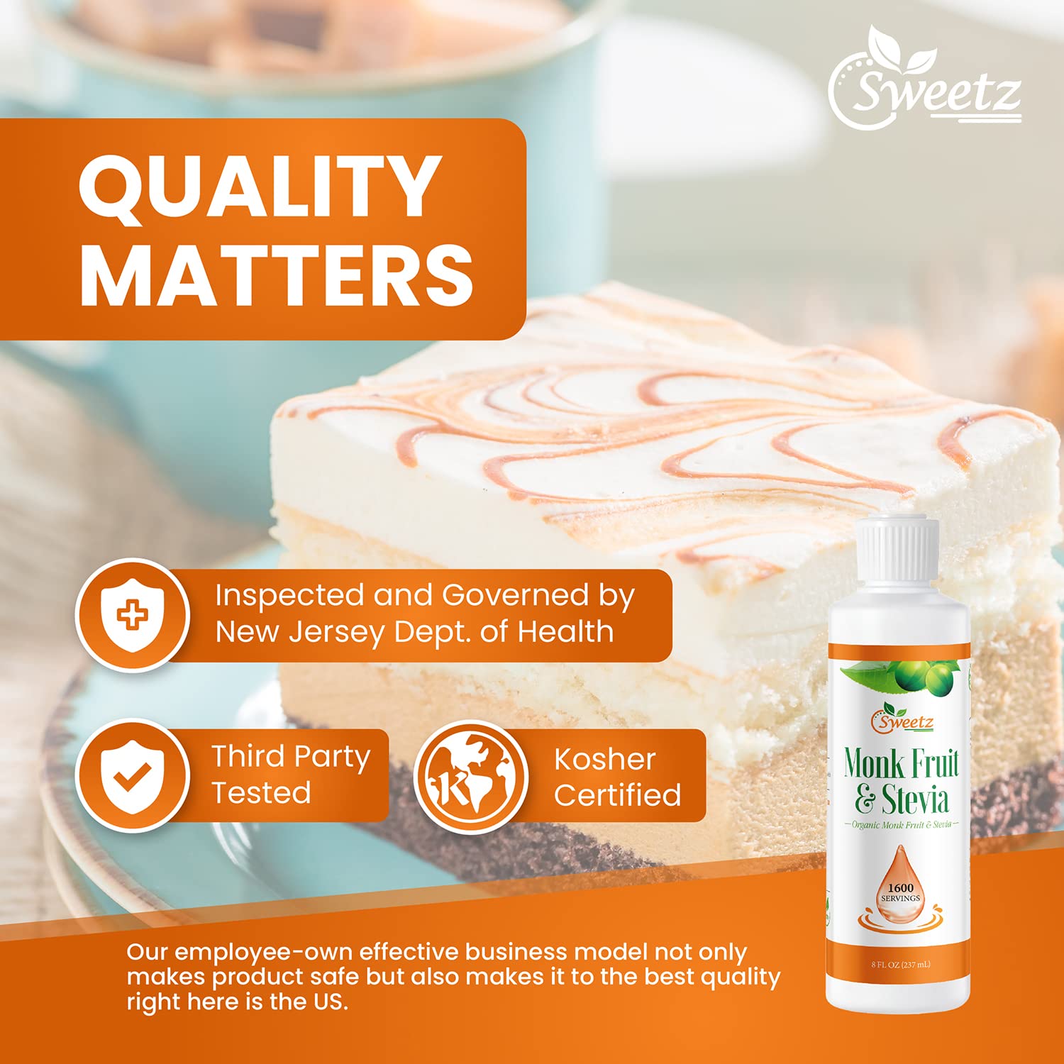 G-Sweetz amber liquid adds sweetness to tea and hot beverages.
