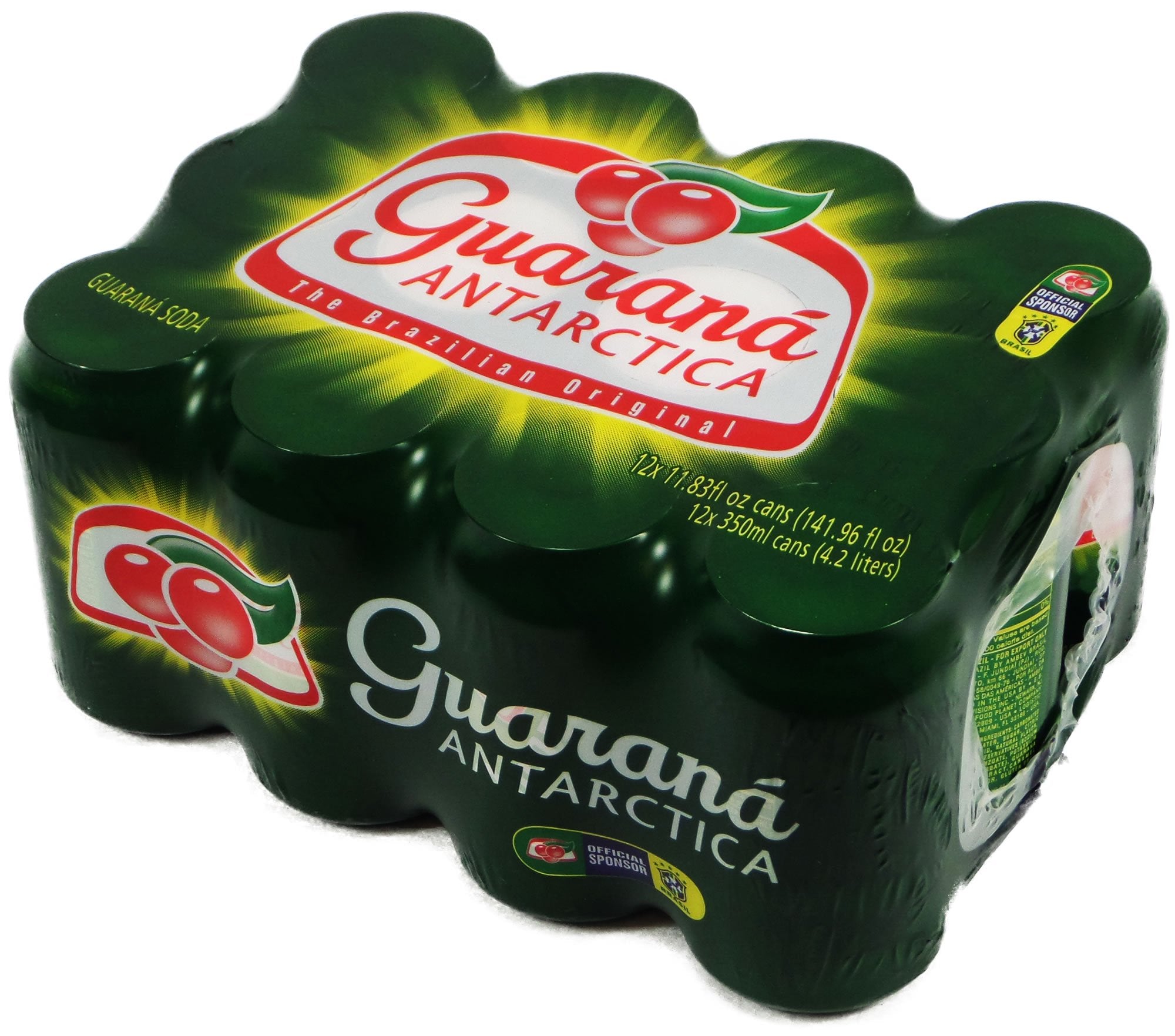 Guaraná ANTARCTICA soft drink 12-pack cans front view for refreshing family gatherings.