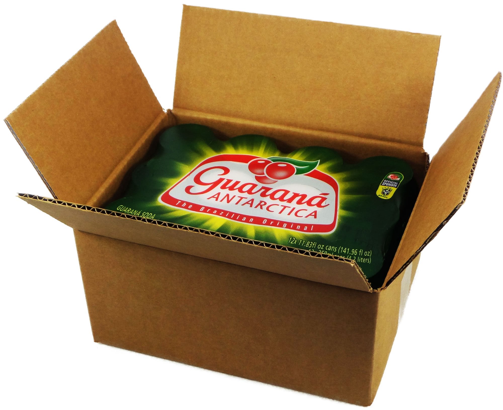 Guaraná ANTARCTICA logo close-up highlights iconic red and green branding.