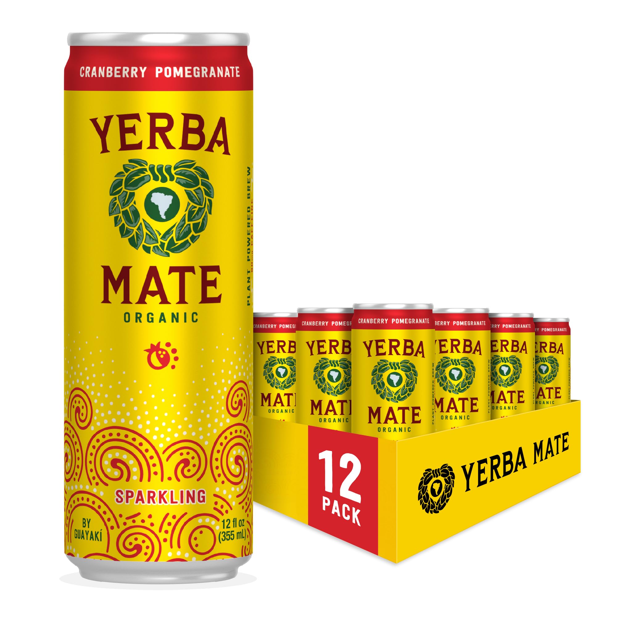 Guayaki cranberry-pomegranate sparkling yerba mate bottle delivers crisp flavor and natural energy.