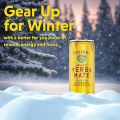 Guayaki label closeup shows vibrant design on cranberry-pomegranate sparkling yerba mate.