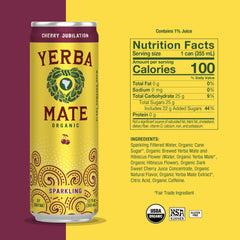 Guayaki Yerba Madre Cherry Jubilation bubbles close-up for a vivid caffeine lift