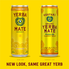 Guayaki Yerba Madre Classic Gold can showing crisp, refreshing caffeine boost