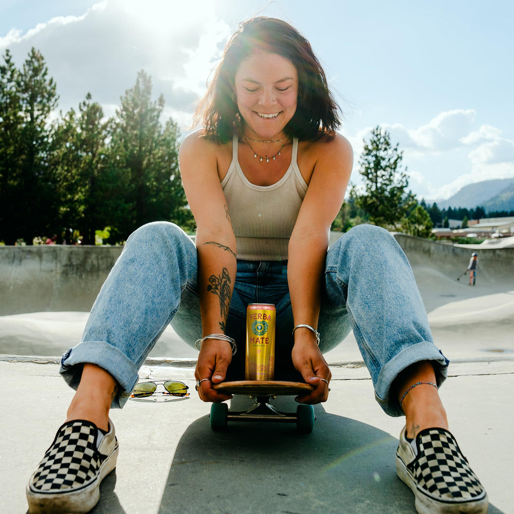 Close-up of Guayaki Yerba Madre label with grapefruit and ginger notes