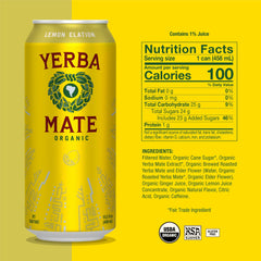 Guayaki Yerba Madre Lemon Elation can close-up highlighting natural caffeine content for a daytime lift