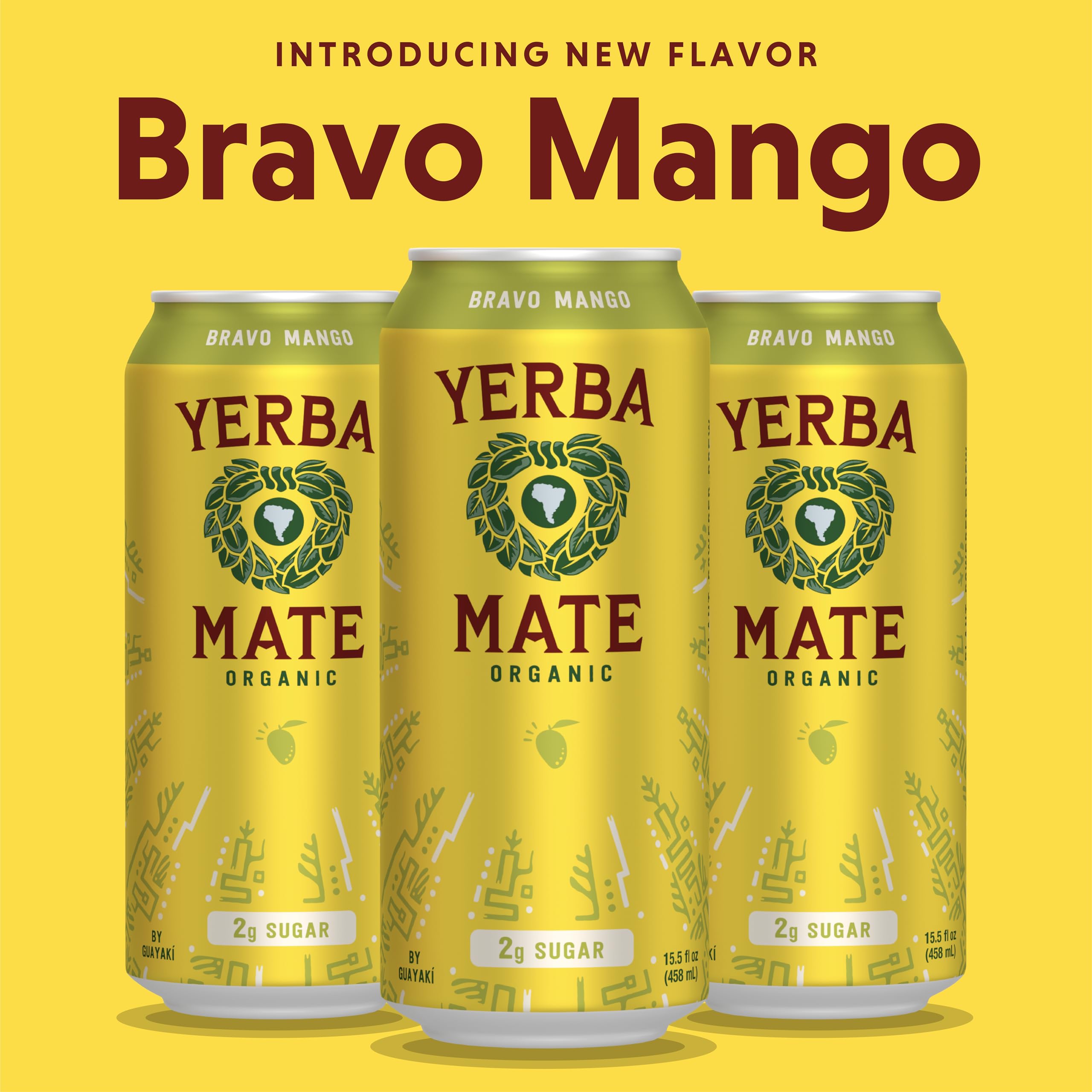 Guayaki Yerba Madre Mango label closeup notes natural caffeine benefits.