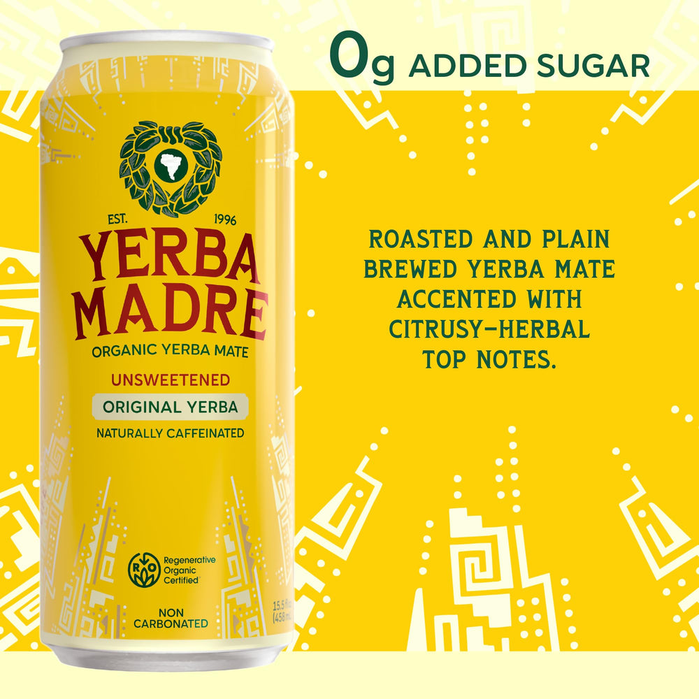 Non-carbonated Yerba Madre energy option without added sugar.