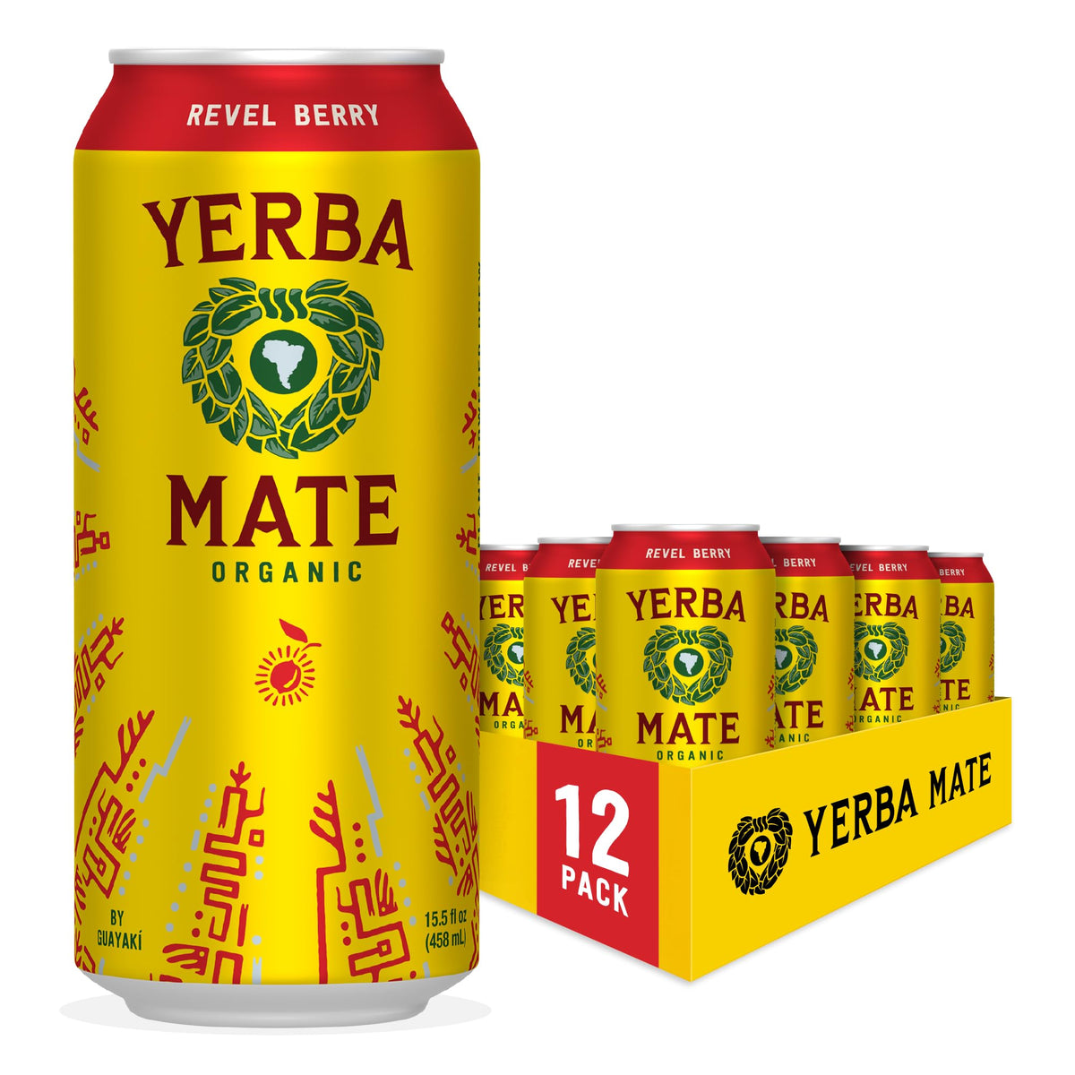 Guayaki Yerba Madre Revel Berry bottle showing vibrant flavor and steady energy.