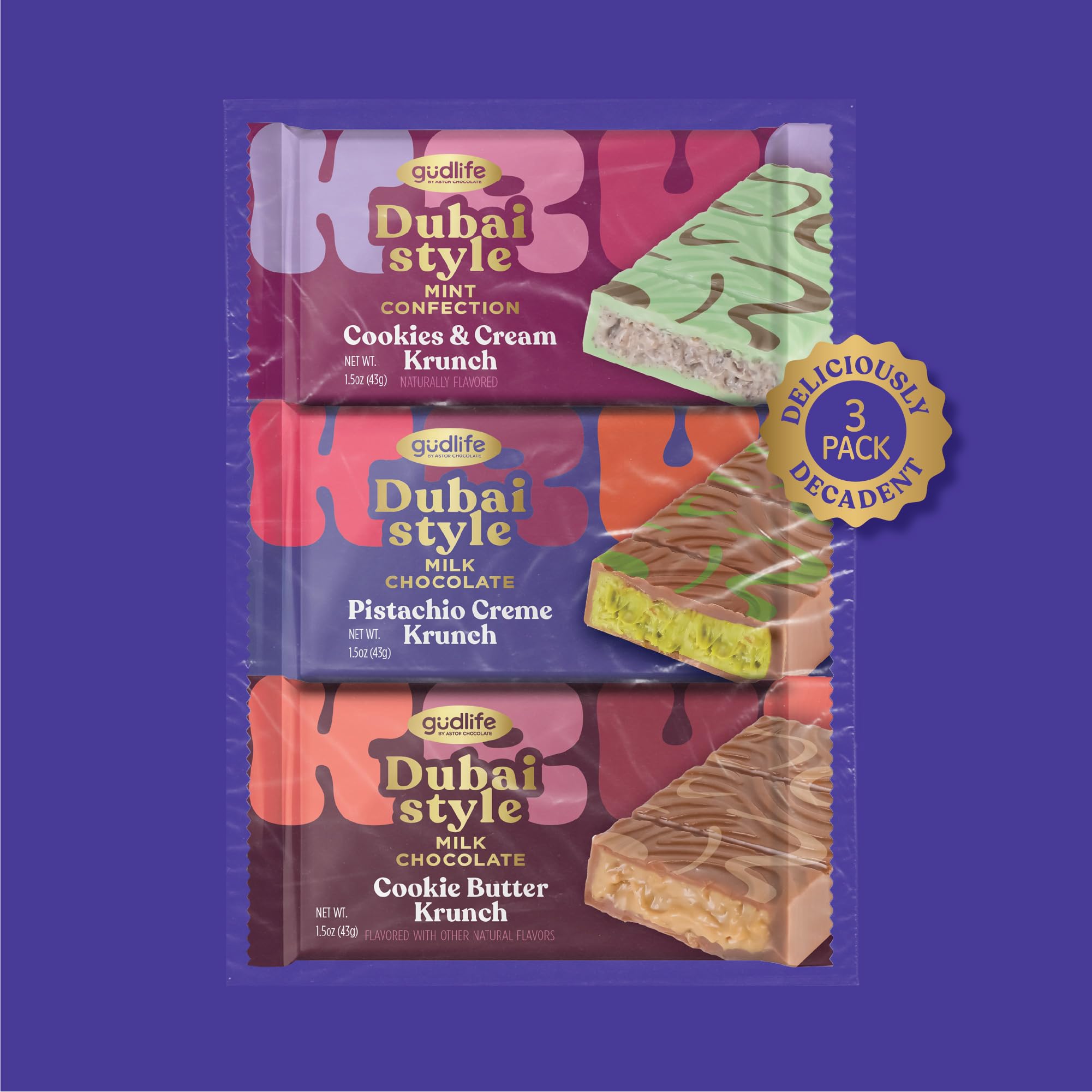 Gudlife Dubai Style Variety Pack image, three premium bars for tasting and gifting
