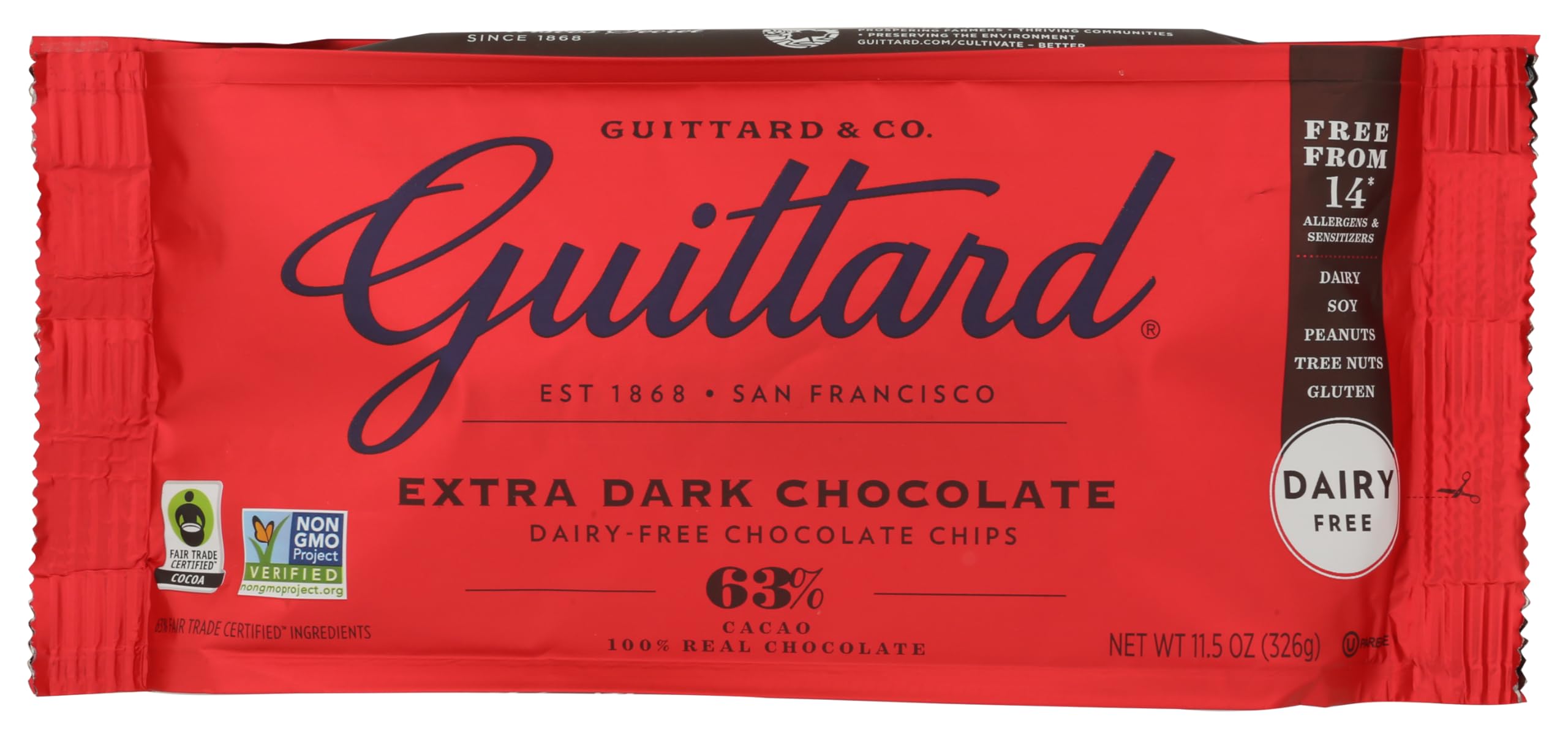 Guittard 63% extra dark chips in bag for rich cookies