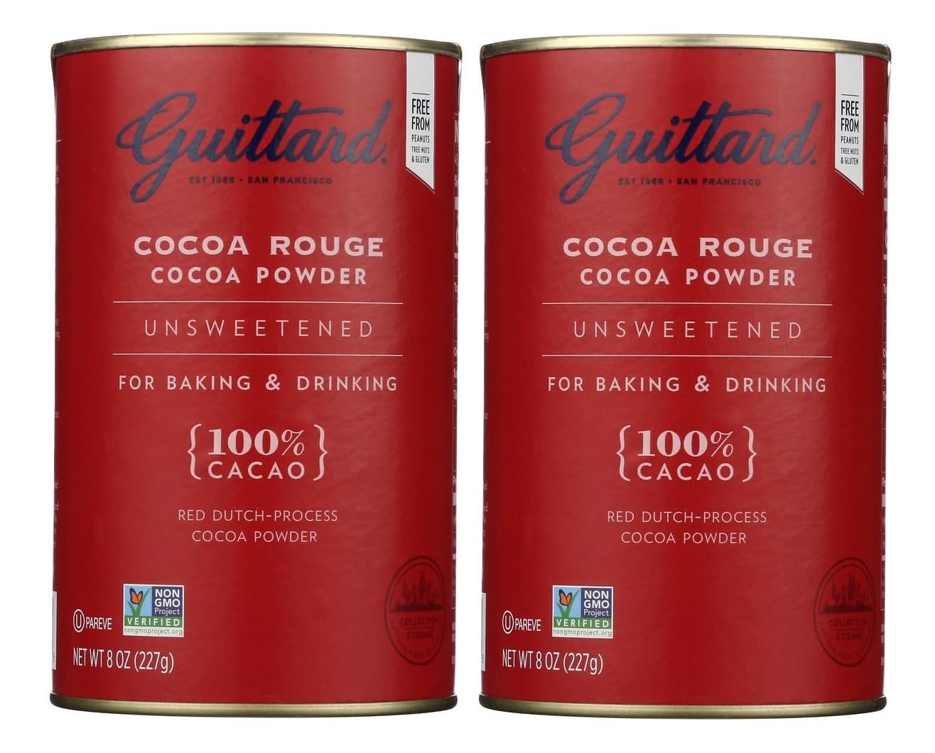 Guittard Rouge Red Dutch cocoa powder can for rich baking flavor