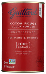 Guittard Rouge Red cocoa powder in packaging; rich Dutch-process flavor for desserts.