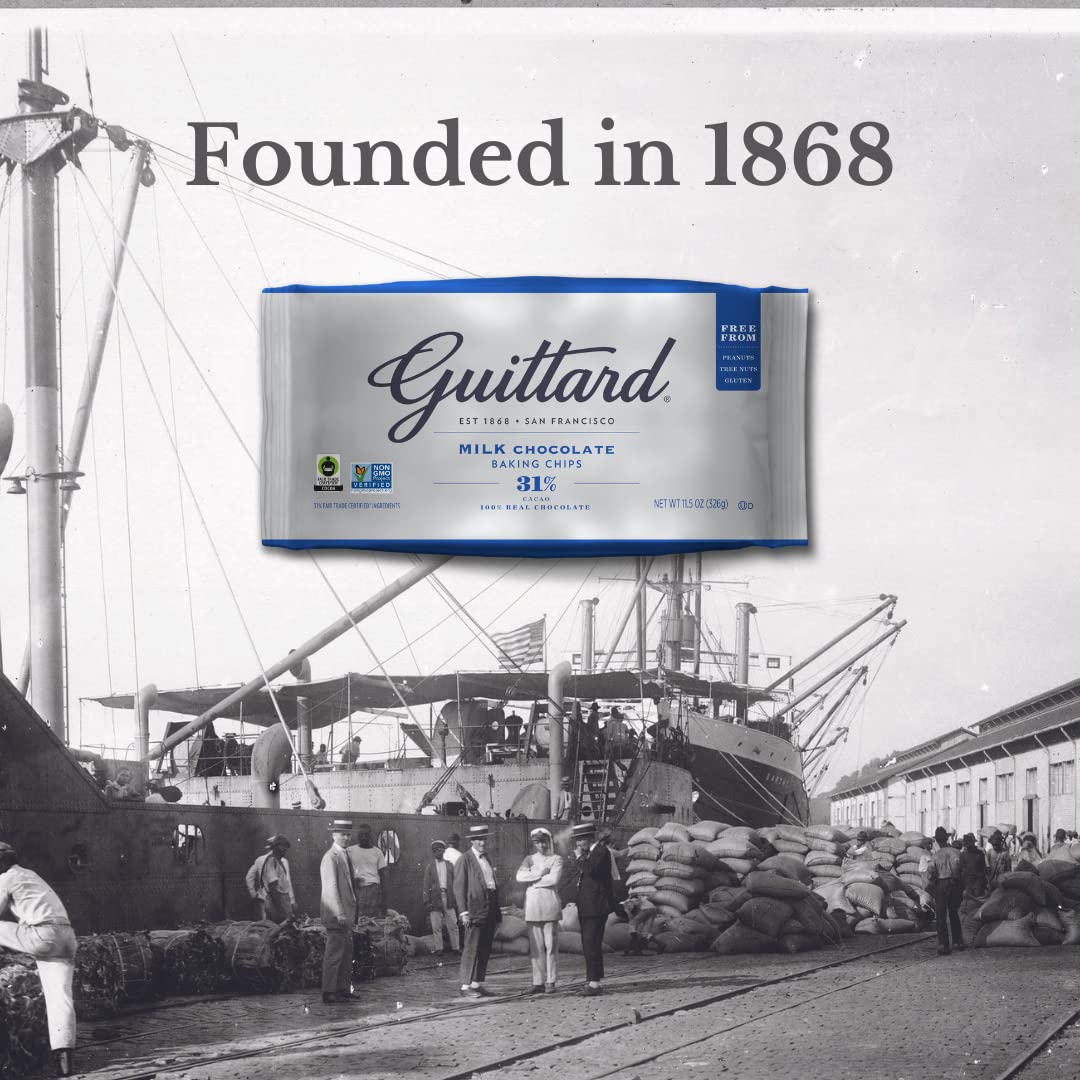 Guittard Milk Chocolate Baking Chips — pre-measured morsels for quick batter mixing.