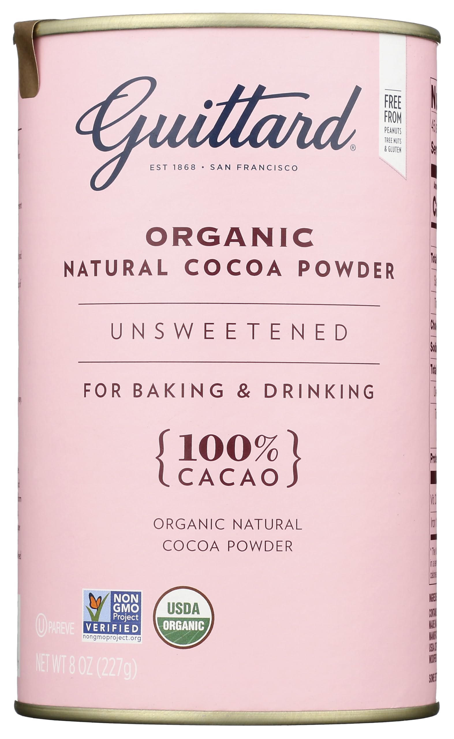 Guittard Organic Cocoa Powder 8 oz front label, rich aroma for baking.