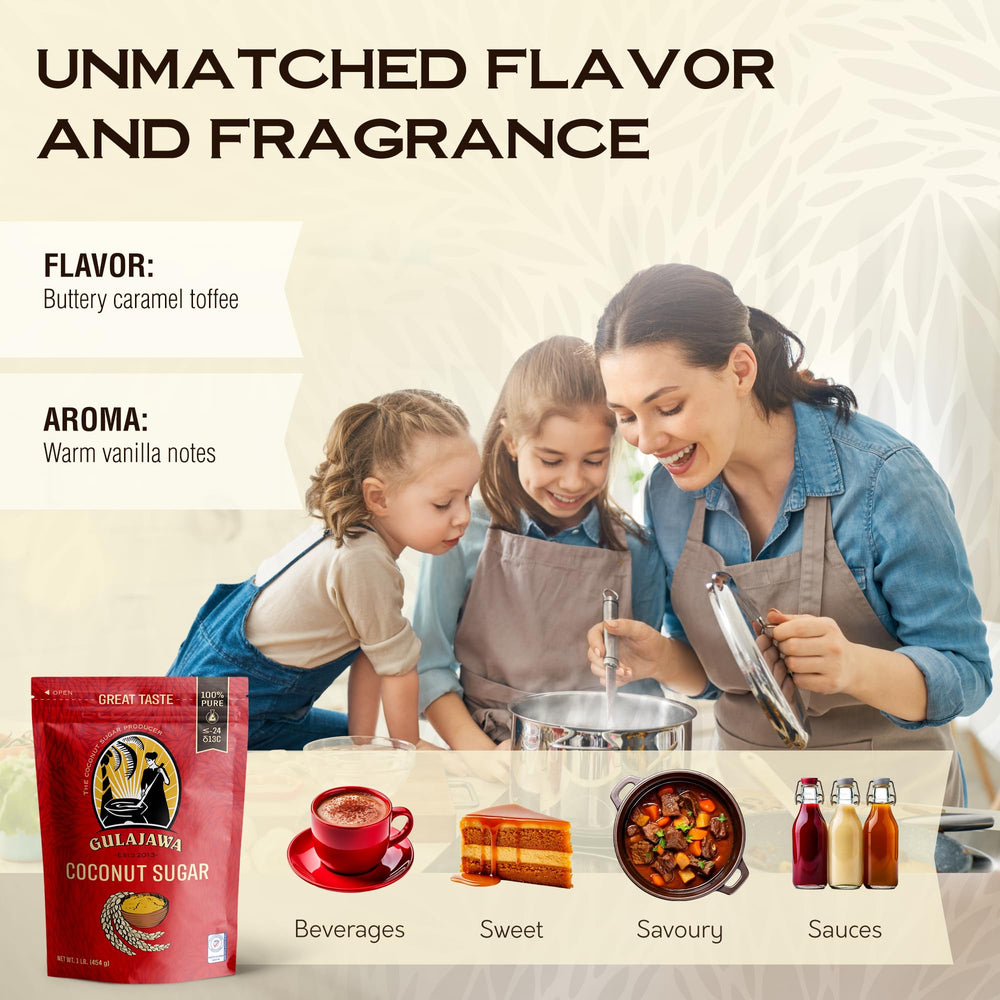 GULAJAWA coconut sugar organic-harvest sourced from rain-fed soils with chemical-free nectar.