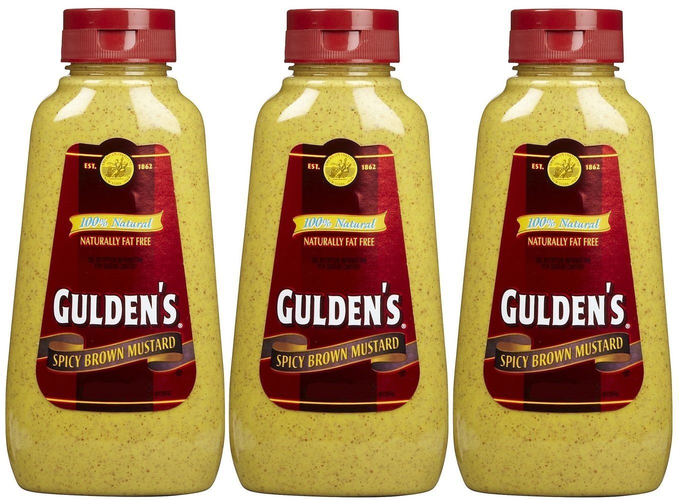 Gulden's Spicy Brown Mustard bottle showing bold flavor ideal for sandwiches and sauces