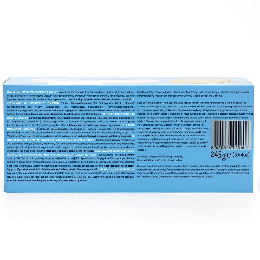 Gullon Sugar Free Digestive Biscuits fiber close-up suggesting digestion-friendly snack.