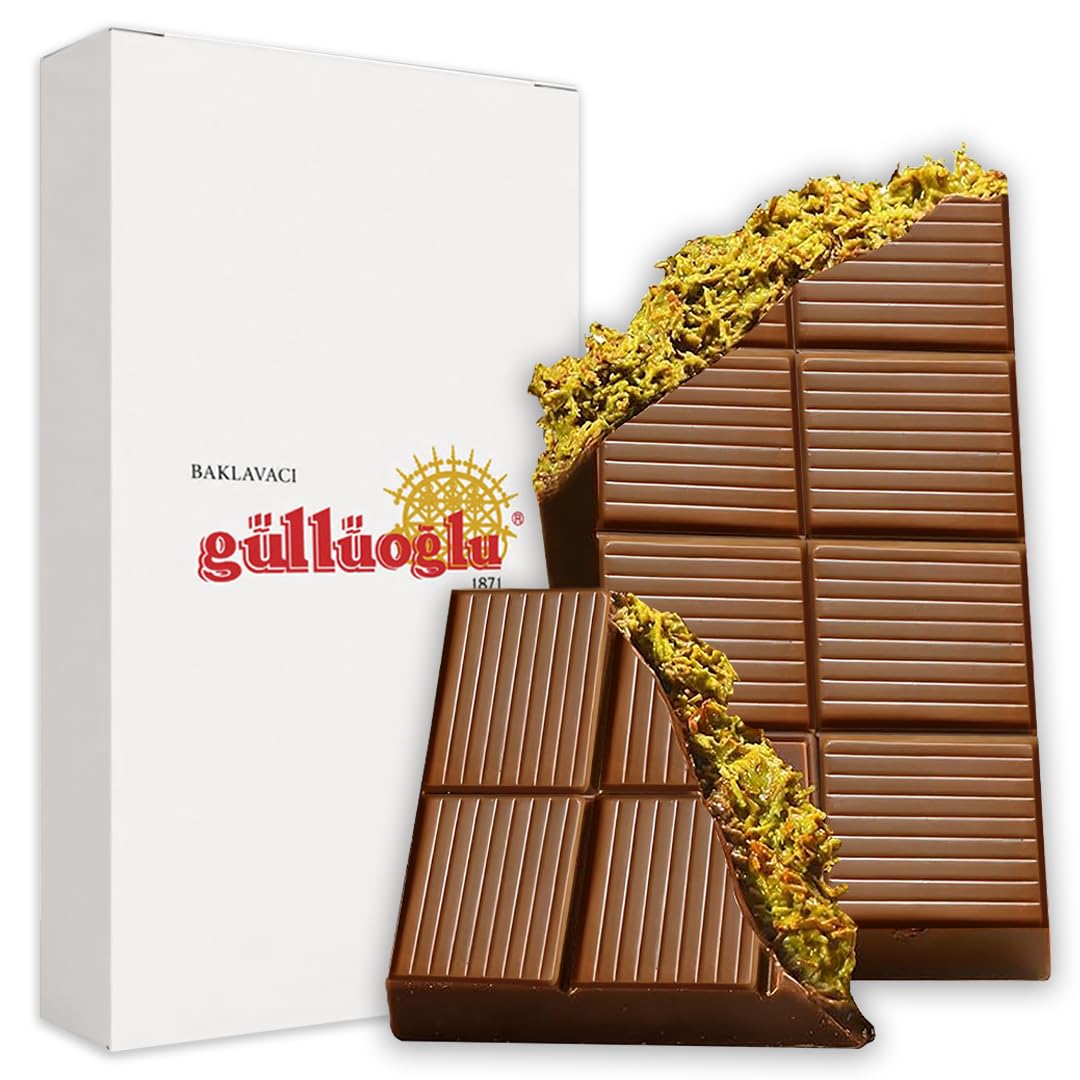 Güllüoğlu Dubai chocolate kunafa pistachio 7oz with rich coating for indulgent dessert.