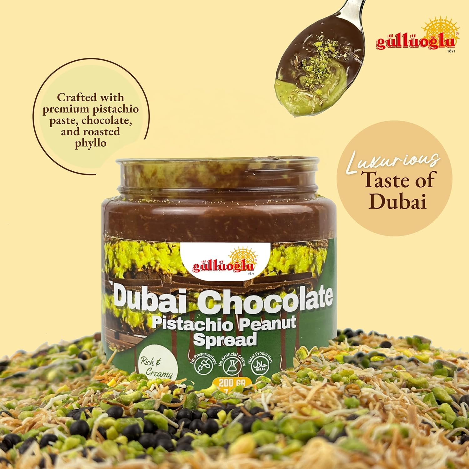 Gulluoglu Dubai spread drizzled on waffles for a luxurious dessert-inspired bite.