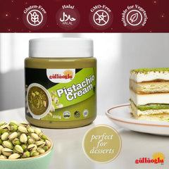 Dubai chocolate bar paired with pistachio cream for luxury desserts.