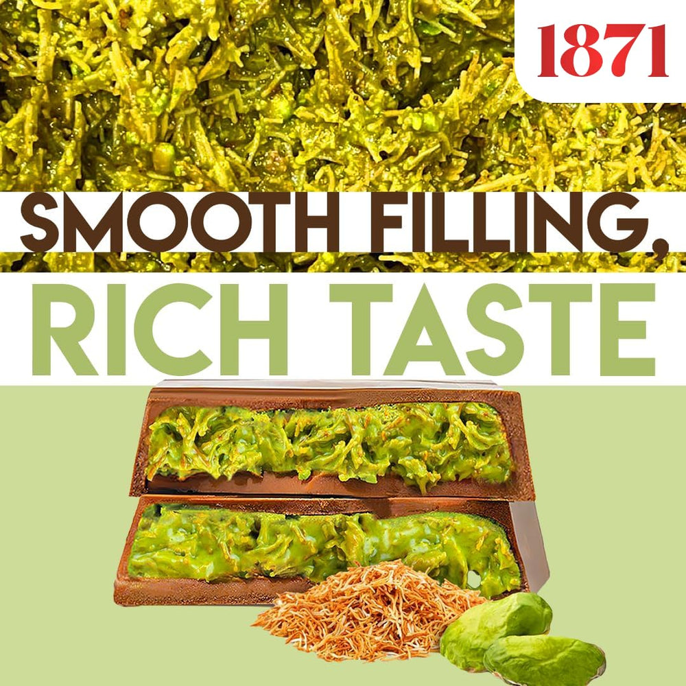 Close-up of rich chocolate and pistachio flavors in Gulluoglu filling